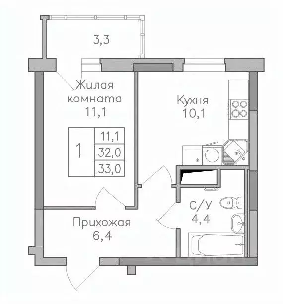 1-к кв. Воронежская область, Воронеж Поколение жилой комплекс (33.1 м) - Фото 0