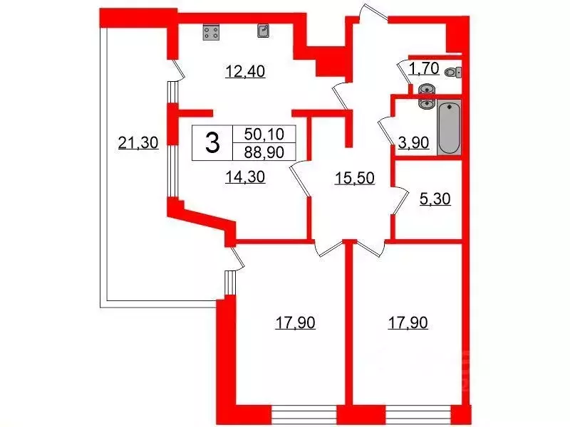 3-к кв. Санкт-Петербург просп. Ветеранов, 36к2 (88.0 м) - Фото 0