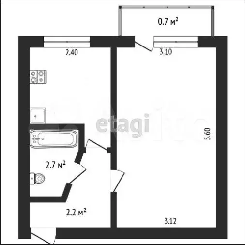 1-к. квартира, 30 м, 3/5 эт. - Фото 0