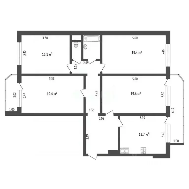 4-к кв. Тюменская область, Тюмень ул. Монтажников, 19 (114.0 м) - Фото 2