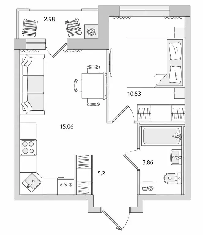 1-комнатная квартира: деревня Новосаратовка, улица Первых, 4к1 (34.65 ... - Фото 0