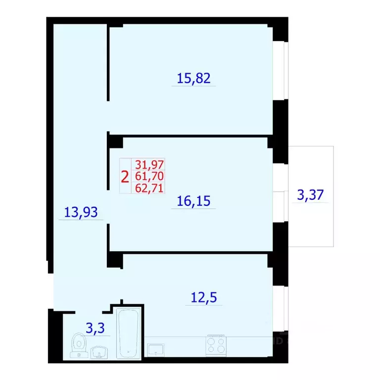2-к кв. Красноярский край, Красноярск Северное ш. (62.71 м) - Фото 1