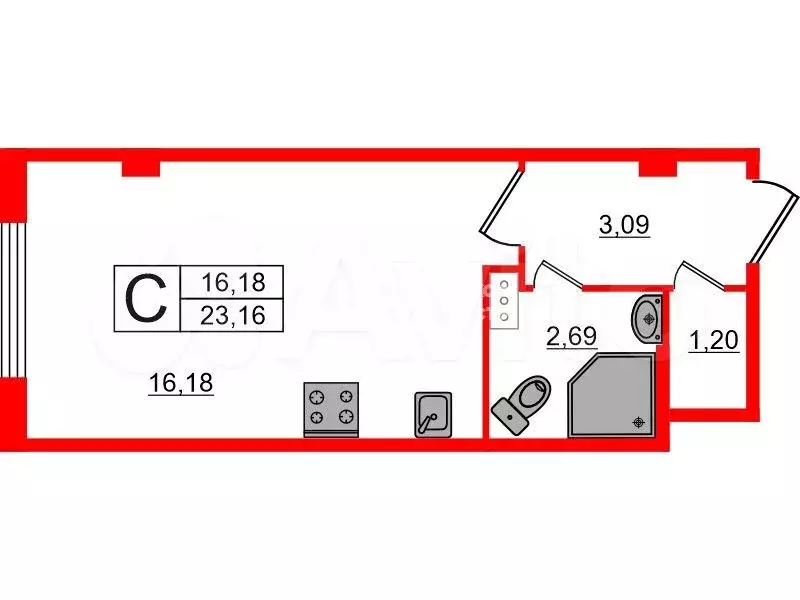 Квартира-студия, 23,2 м, 9/18 эт. - Фото 0