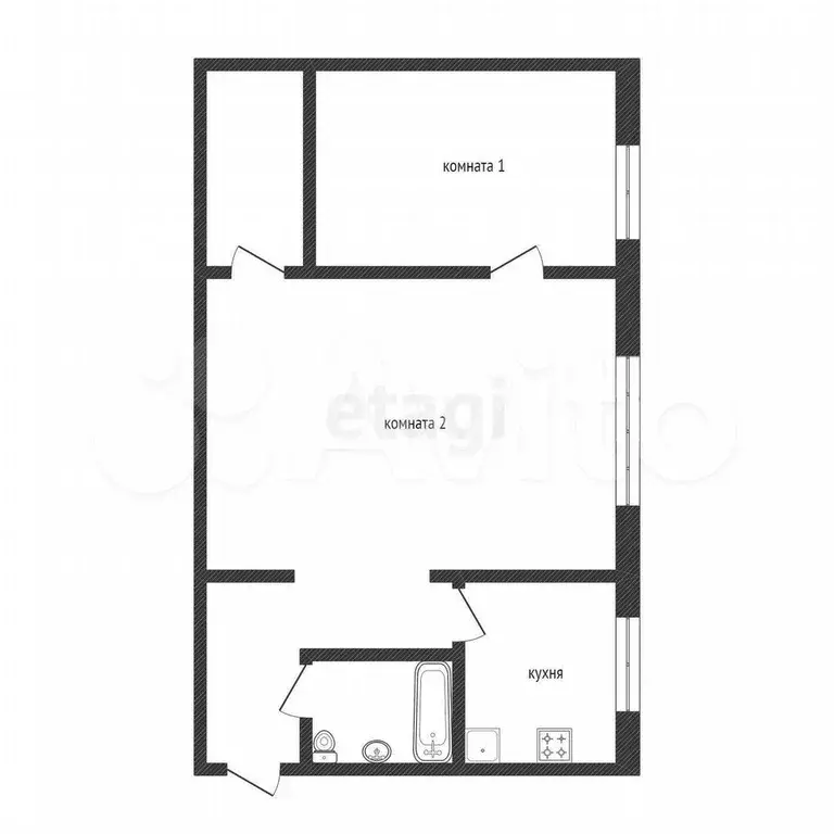 2-к. квартира, 41,6 м, 1/4 эт. - Фото 0