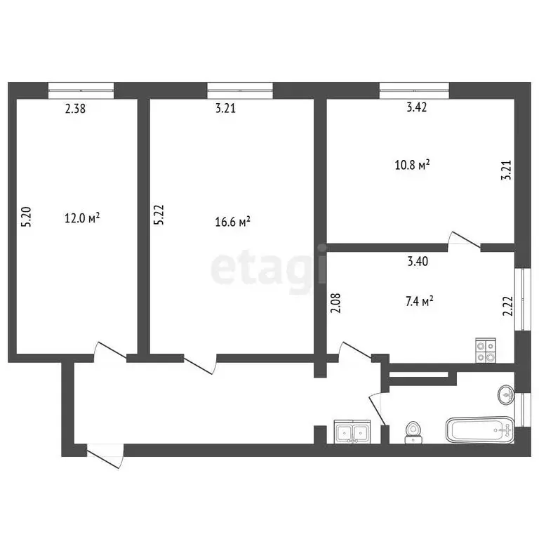 3-комнатная квартира: Приозерск, улица Ленина, 68 (58 м) - Фото 1