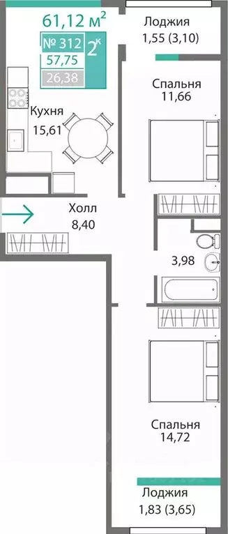 2-к кв. Крым, Симферополь Крымская роза мкр, Подсолнух жилой комплекс ... - Фото 1