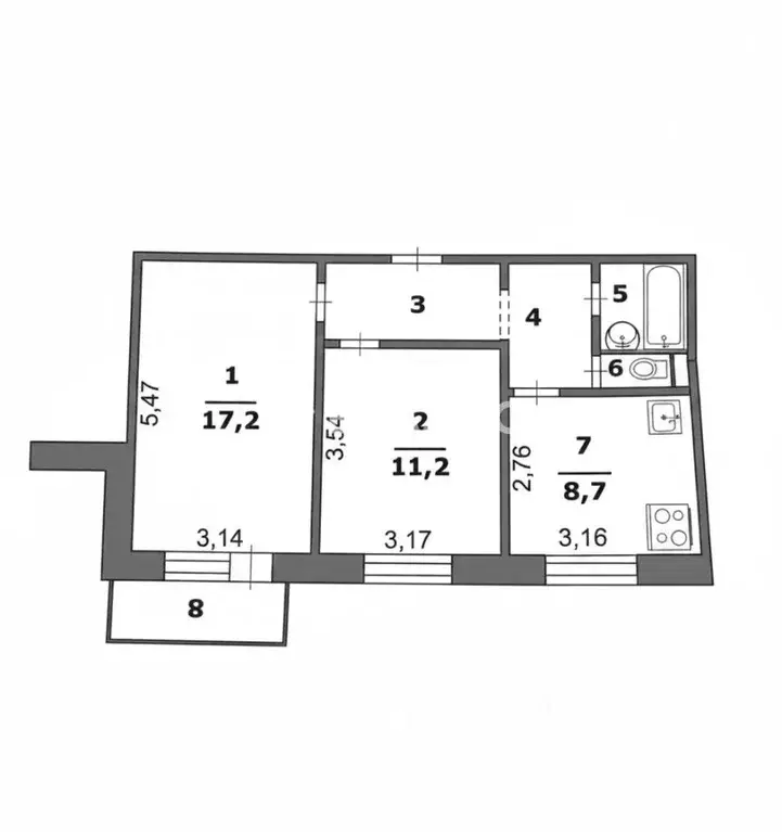 2-к кв. Белгородская область, Белгород ул. Челюскинцев, 58 (50.7 м) - Фото 2