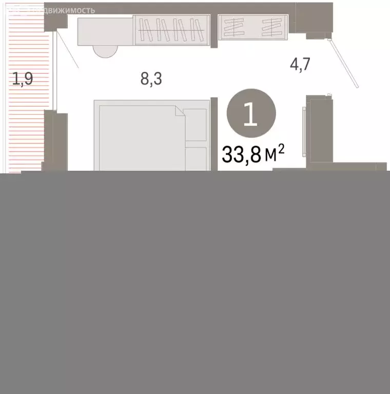 1-комнатная квартира: Тюмень, жилой комплекс Зарека (33.82 м) - Фото 1