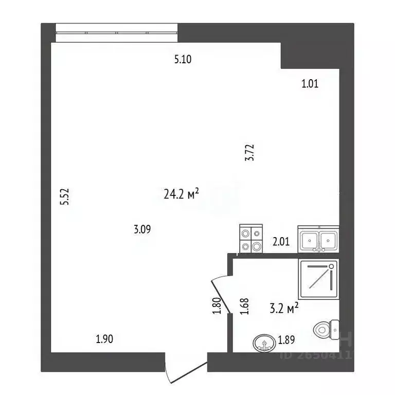 Студия Севастополь ул. Глухова, 9 (27.4 м) - Фото 2