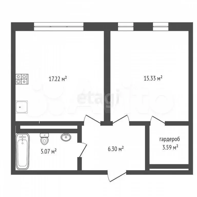 1-к. квартира, 48,6 м, 19/21 эт. - Фото 0