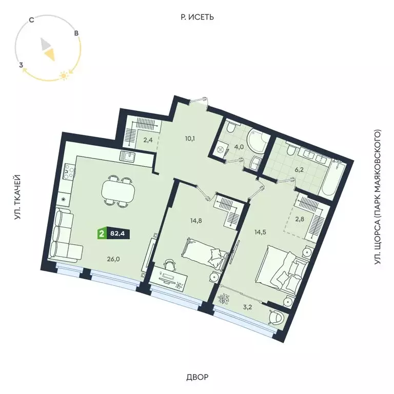 2-комнатная квартира: Екатеринбург, Машинная улица, 1В/3 (82.3 м) - Фото 1