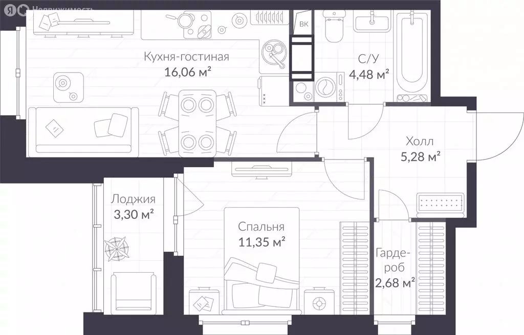 1-комнатная квартира: Сертолово, ЖК Верен Норт Сертолово (41.5 м) - Фото 0