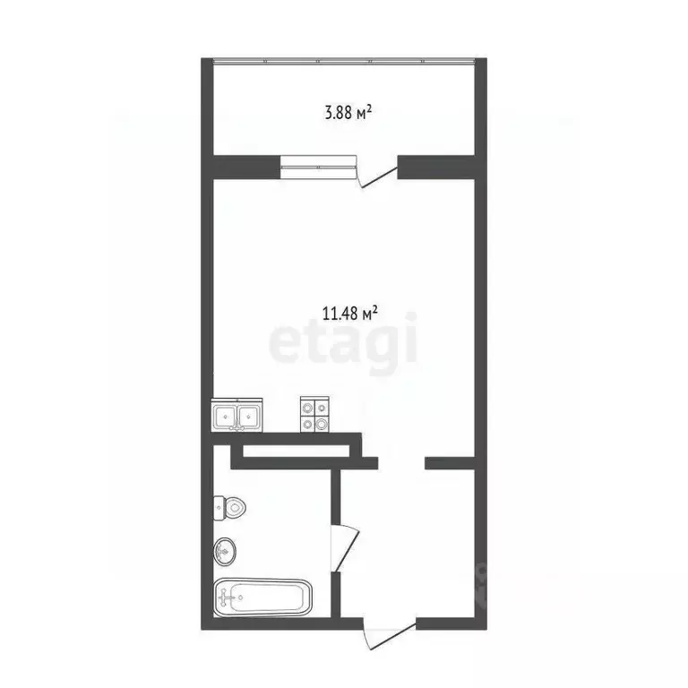Студия Тюменская область, Тюмень ул. Фармана Салманова, 26 (18.9 м) - Фото 2