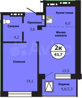 2-к. квартира, 43,7 м, 18/19 эт. - Фото 0