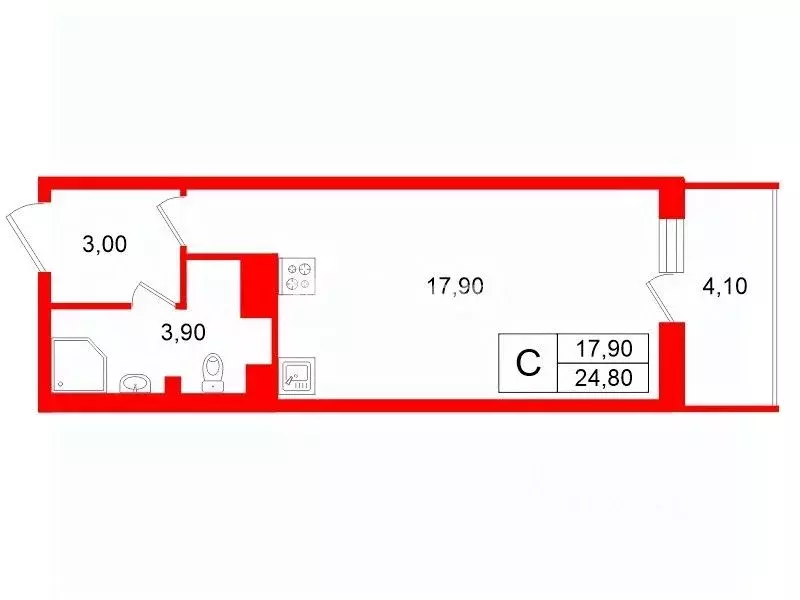 Студия Санкт-Петербург просп. Ветеранов, 175к4 (24.8 м) - Фото 2