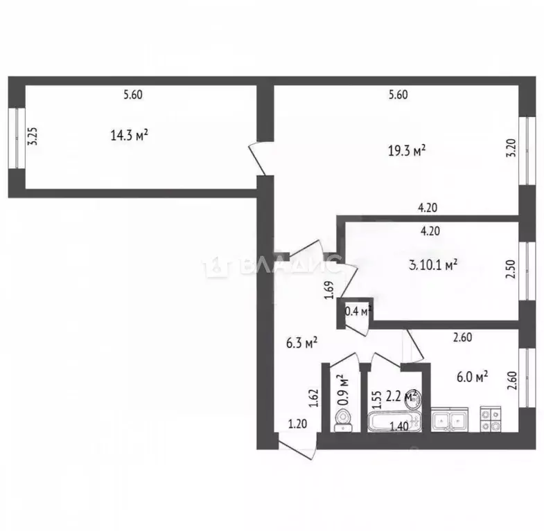 3-к кв. Башкортостан, Стерлитамак ул. Ибрагимова, 18 (58.2 м) - Фото 2