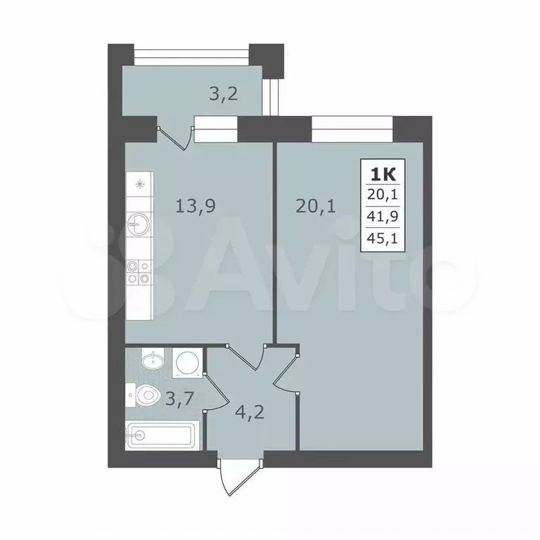 1-к. квартира, 45,1 м, 3/4 эт. - Фото 0