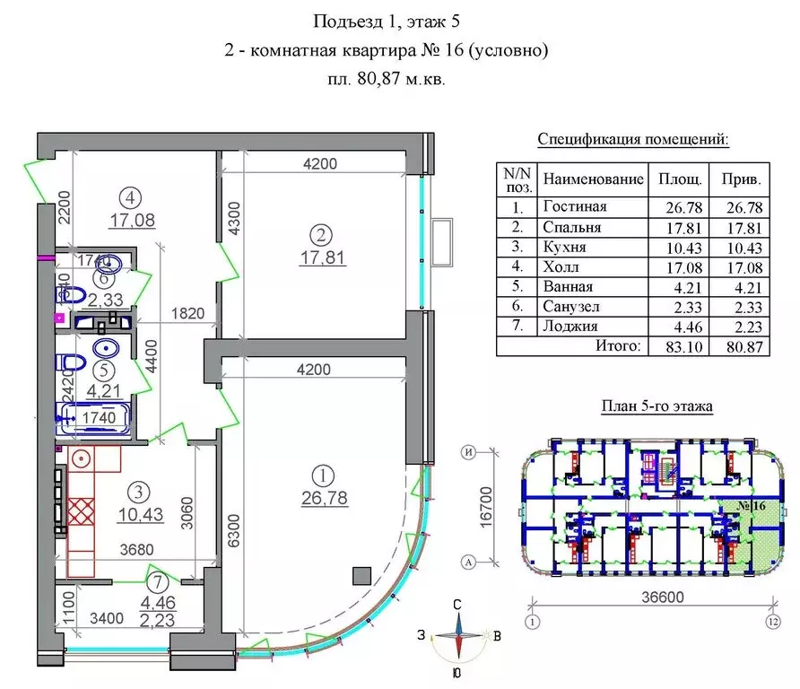 2-комнатная квартира: Владикавказ, 18-й микрорайон (80.87 м) - Фото 1