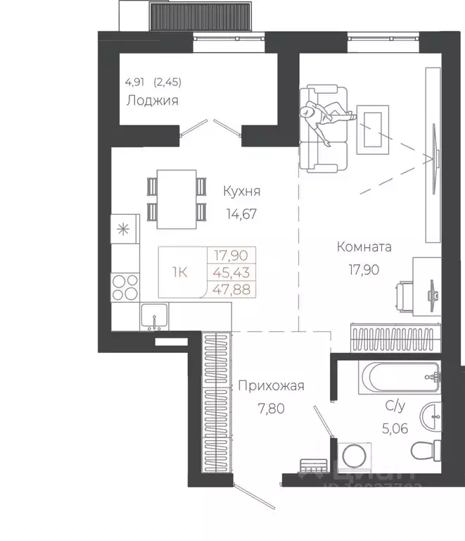 1-к кв. Алтай, Майминский район, с. Майма ул. Энергетиков (47.88 м) - Фото 1