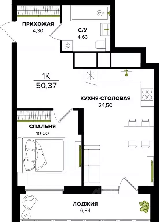 1-к кв. Тульская область, Тула  (50.37 м) - Фото 0