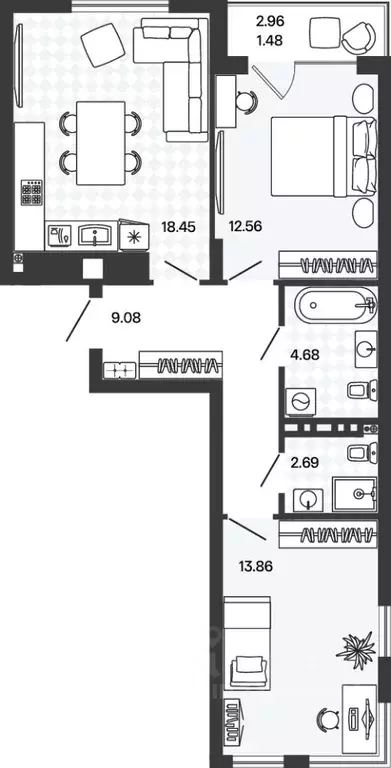 2-к кв. Калининградская область, Гурьевский муниципальный округ, пос. ... - Фото 1