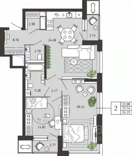 2-к кв. Тульская область, Тула ул. Фридриха Энгельса, 70А (81.25 м) - Фото 0