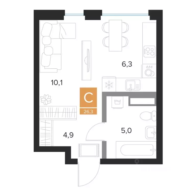 Студия Курская область, Курск Парковый квартал Чувства жилой комплекс ... - Фото 1