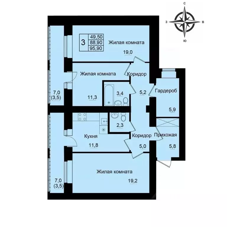 3-к кв. Кировская область, Киров Хлыновская ул., 21 (95.9 м) - Фото 1