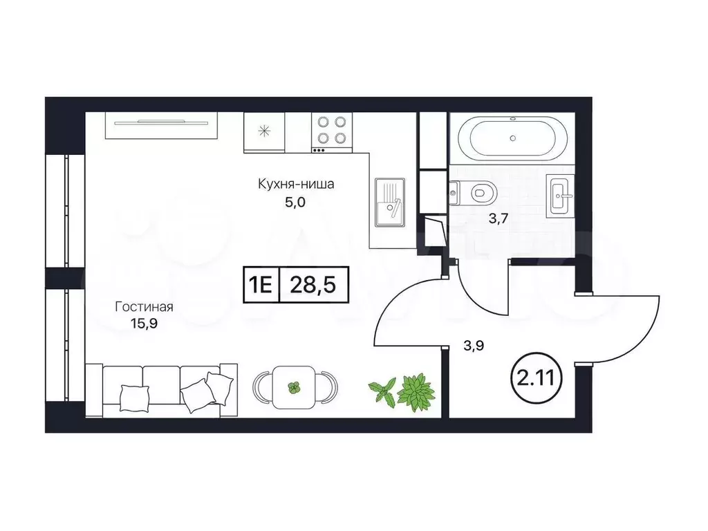 Квартира-студия, 28,5 м, 3/17 эт. - Фото 0