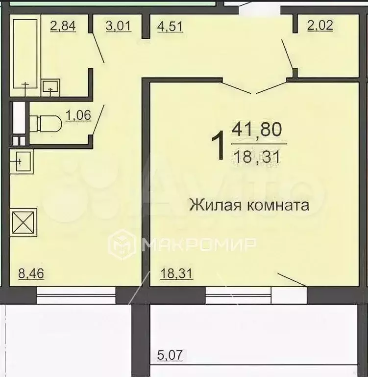 1-к. квартира, 41 м, 7/9 эт. - Фото 0