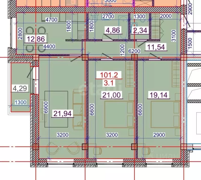 3-к кв. Северная Осетия, Владикавказ ул. Зураба Магкаева, 83Б (101.0 ... - Фото 2