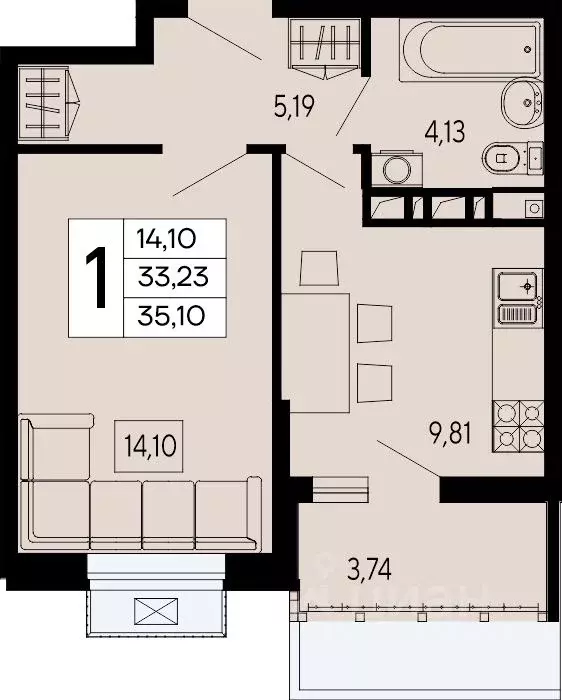 1-к кв. Адыгея, Майкоп 9 Мая ул. (35.1 м) - Фото 1