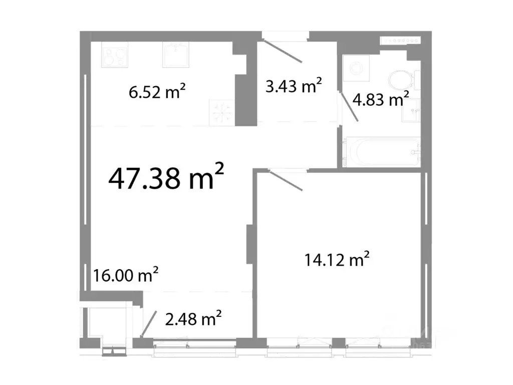 2-к кв. Челябинская область, Челябинск ул. Худякова, 18/4 (47.38 м) - Фото 0