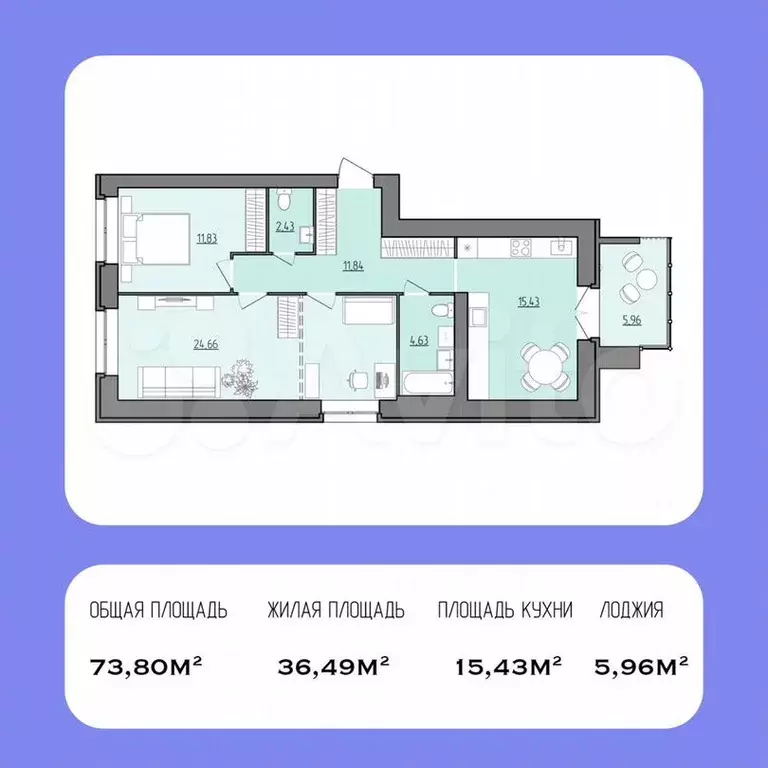 2-к. квартира, 73,8м, 2/8эт. - Фото 0