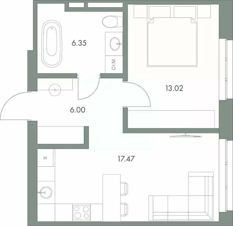 1-к кв. Ханты-Мансийский АО, Сургут ул. Крылова (42.84 м) - Фото 0