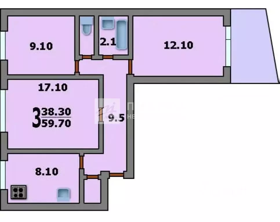 3-к кв. Москва Ореховый бул., 10К1 (58.9 м) - Фото 2