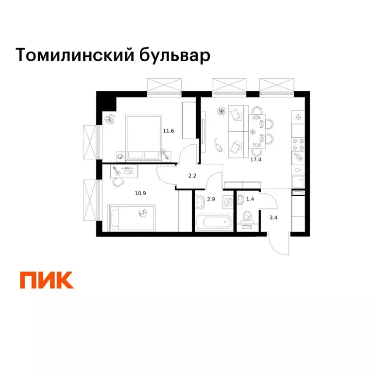 2-к кв. Московская область, Котельники Ковровый мкр, Томилинский ... - Фото 1