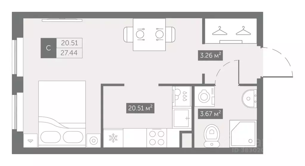 Студия Санкт-Петербург ул. Архивная, 5 (27.44 м) - Фото 0