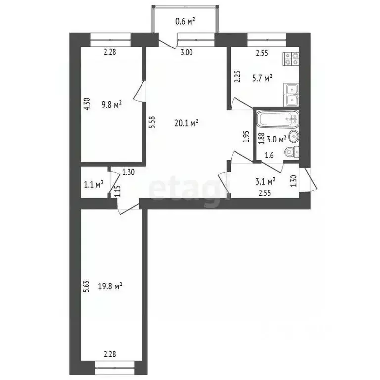 3-к кв. Мордовия, Саранск ул. Терешковой, 60 (55.6 м) - Фото 2