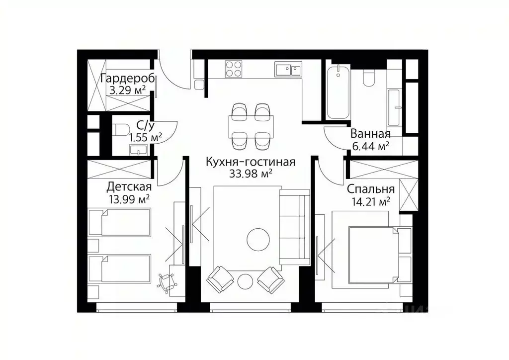 3-к кв. Москва Мичуринский просп., 56 (77.0 м) - Фото 1