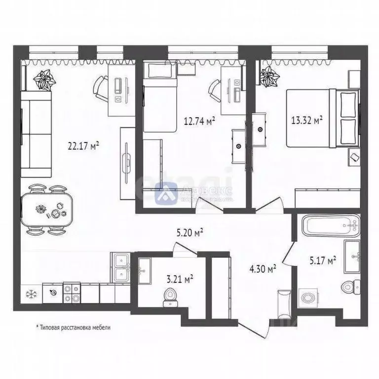 2-к кв. Тюменская область, Тюмень Харьковская ул., 74 (54.2 м) - Фото 2