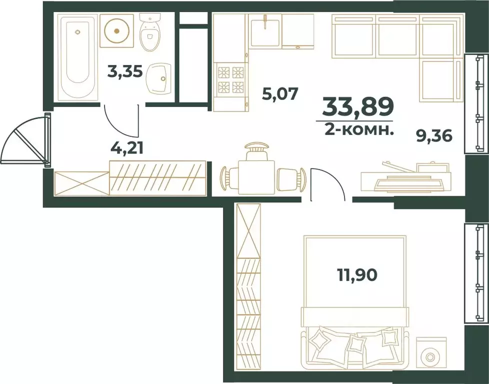 2-к кв. Башкортостан, Уфа ул. Ивана Спатара, 14 (33.89 м) - Фото 1