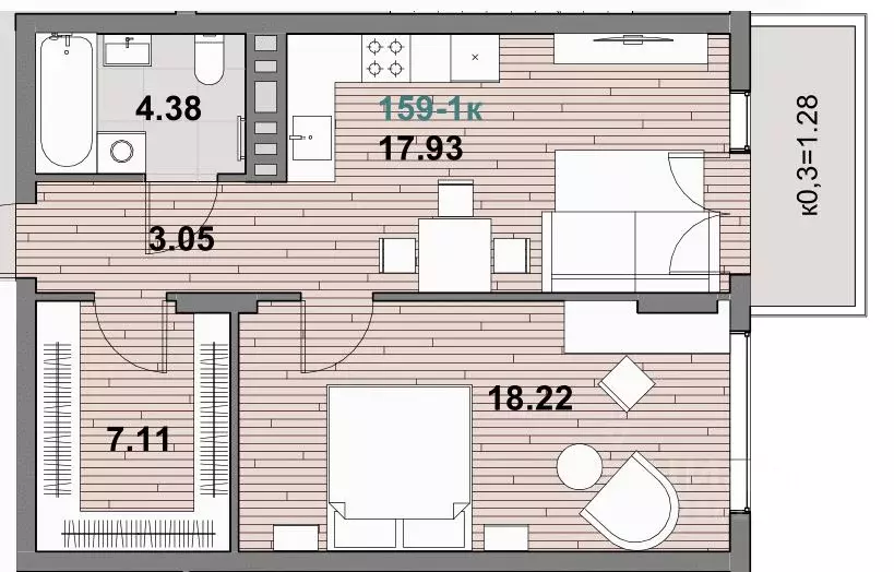 1-к кв. Калининградская область, Зеленоградск ул. Гагарина (52.81 м) - Фото 1