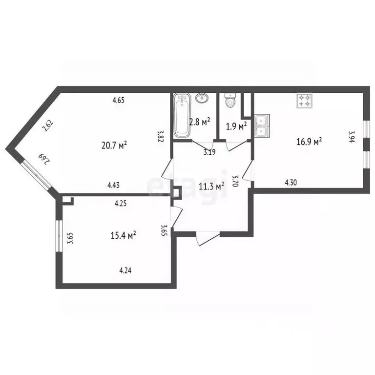 2-к кв. Санкт-Петербург ул. Турку, 26к2 (69.0 м) - Фото 2