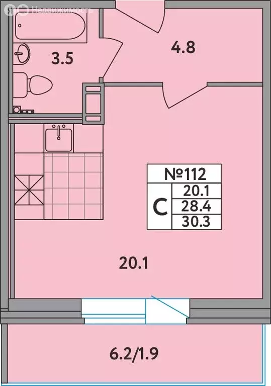 Квартира-студия: Новое Девяткино, Главная улица, 2 (30.3 м) - Фото 1
