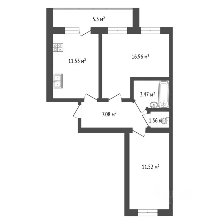 2-к кв. Тюменская область, Тюмень бул. Бориса Щербины, 16 (53.0 м) - Фото 2