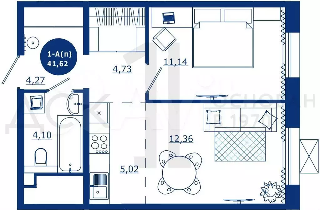 1-к. квартира, 41,6 м, 14/17 эт. - Фото 0