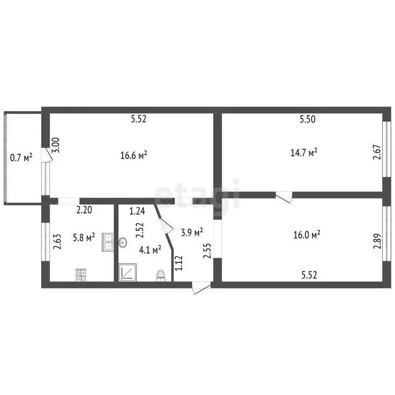 3-комнатная квартира: деревня Старая Слобода, 21 (62 м) - Фото 1