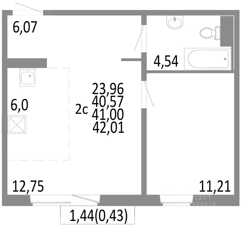 2-к кв. Челябинская область, Челябинск ул. Блюхера, 125В (41.0 м) - Фото 0