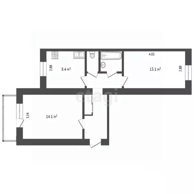 2-к кв. Ямало-Ненецкий АО, Ноябрьск Привокзальная ул., 1 (48.4 м) - Фото 1